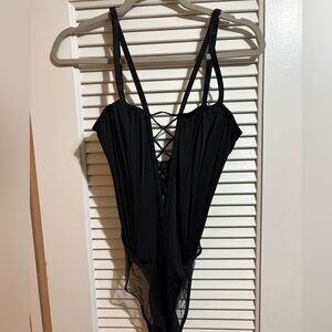 Victoria's Secret Black Lace-Up bodysuit